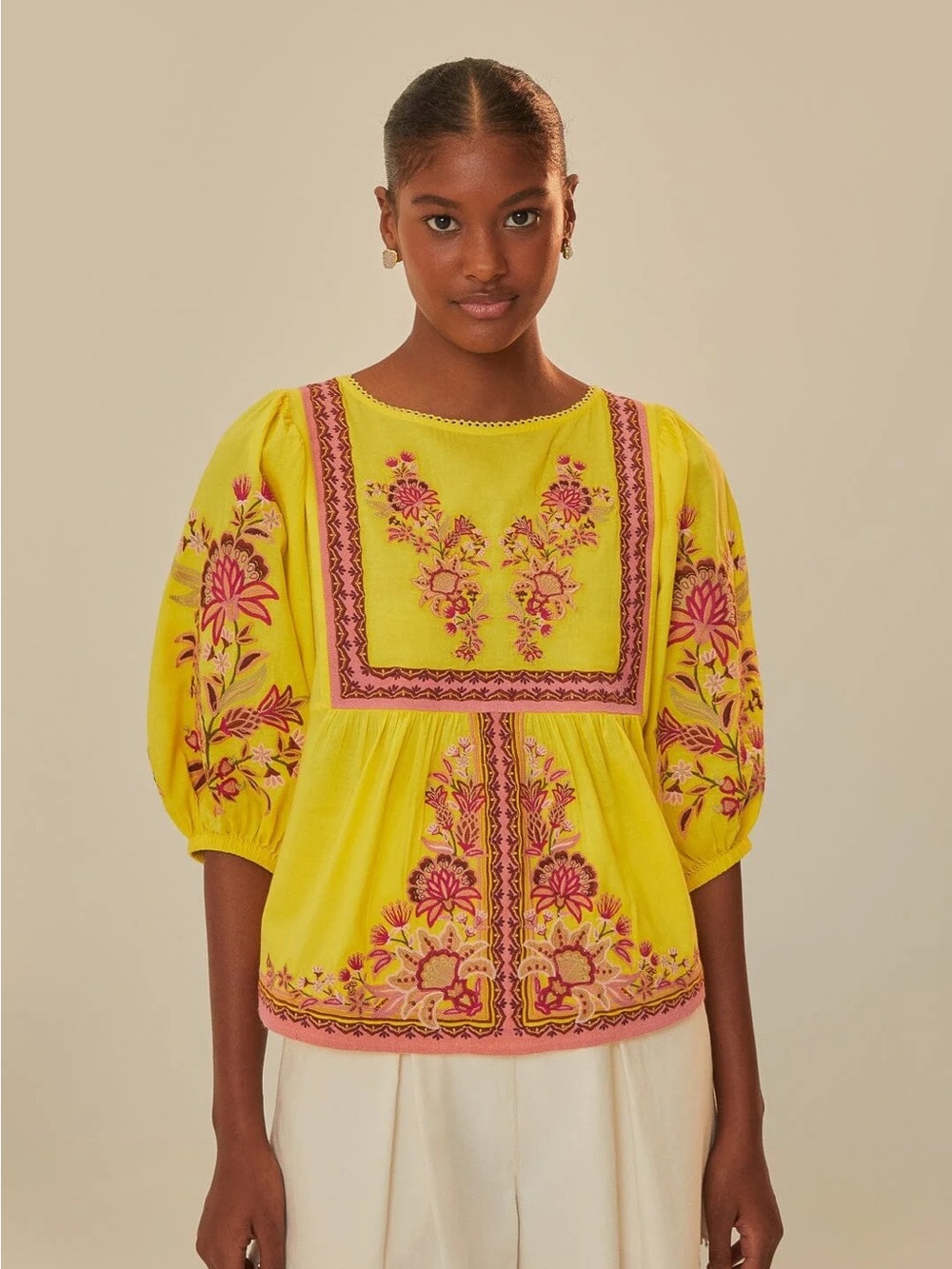 FARM RIO Tapestry Embroidered Blouse yellow Large